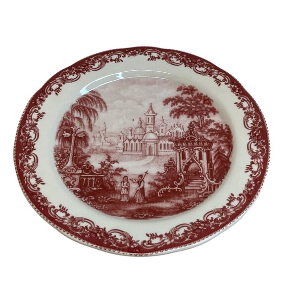 Burton & Burton Red Toile Transferware Dinner Plate 10" - Picture 1 of 4
